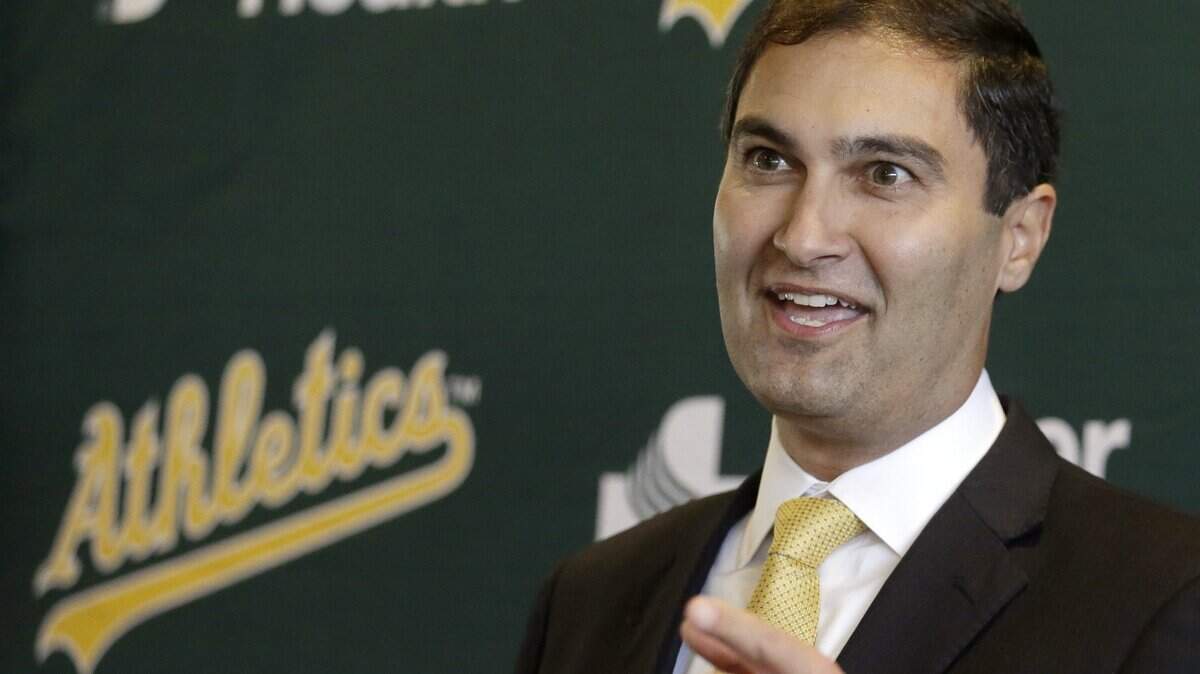 Oakland Athletics President David Kaval gestures during a media conference on Thursday, Nov. 17, 2016, in Oakland, Calif.