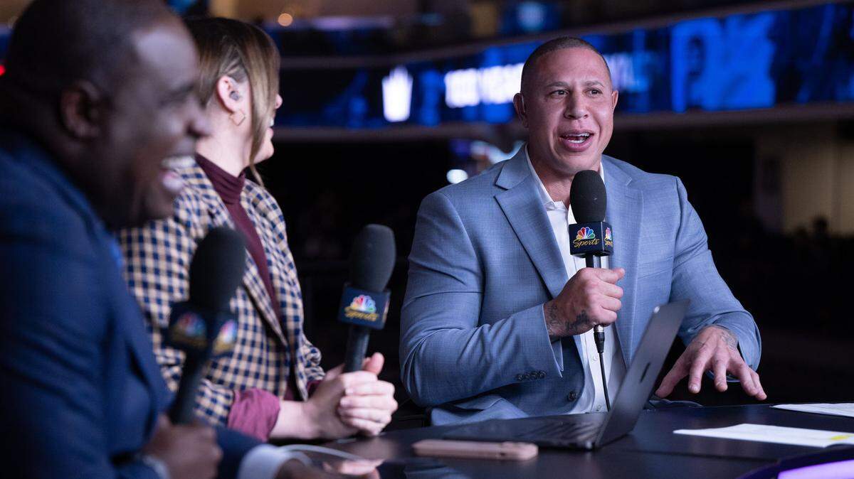 Former Sacramento Kings player Mike Bibby provides commentary alongside hosts Kyle Draper and Morgan Ragan before a Kings game on Dec. 2, 2023, at Golden 1 Center. A $75 billion NBA TV deal taking effect this season will affect how fans are able to watch nationally televised games.