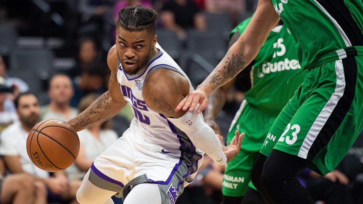 Kings guard Frank Mason III (10) drives to the basket at Golden 1 Center on Monday in Sacramento. Mason appears to have played his way into the regular rotation.