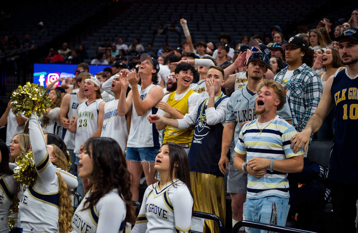 Elk Grove’s cheering section showed up in force to support their team who won their first CIF State basketball championship against Foothill of Santa Ana on Saturday, March 12, 2022 at Golden 1 Center in Sacramento.