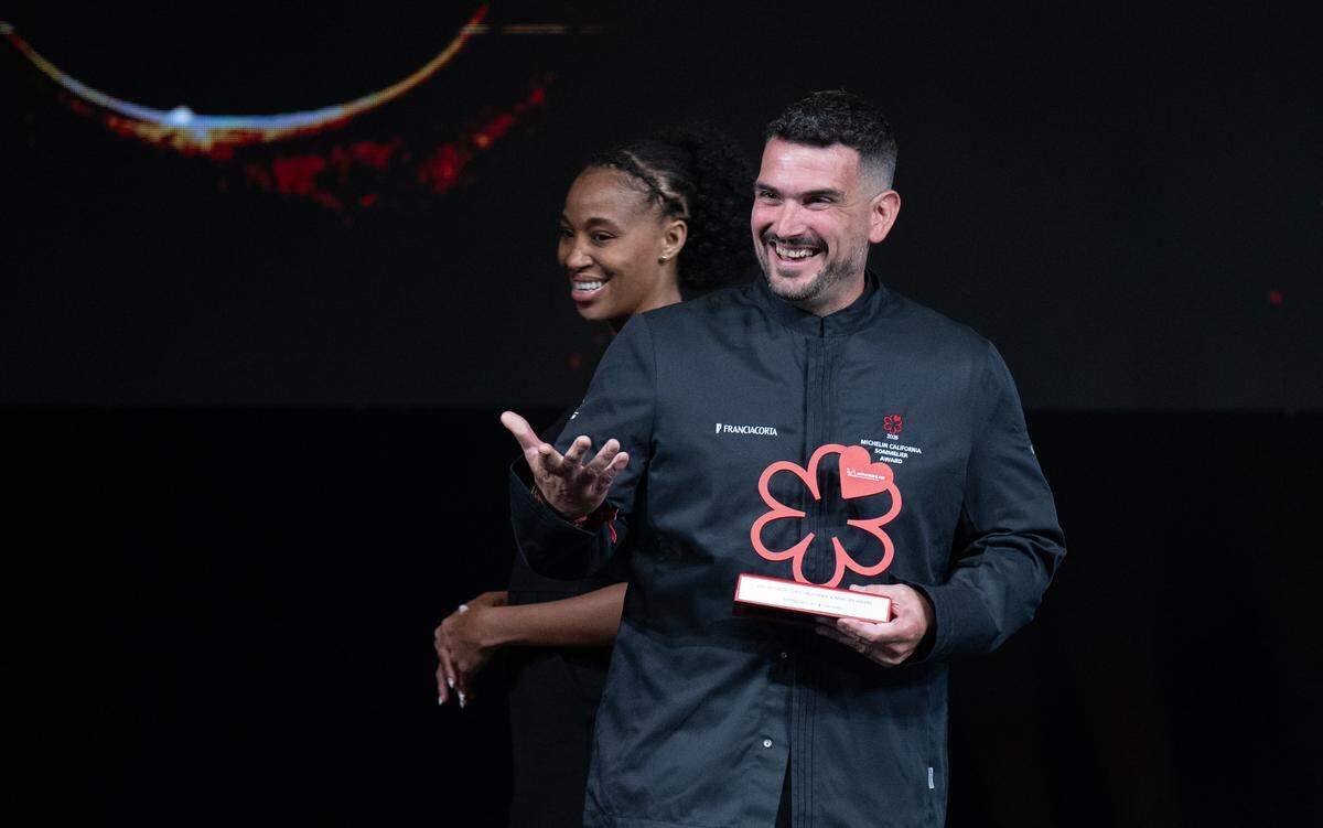 Chris Barnum-Dann of Localis receives the Michelin Sommelier Award at the Michelin Guide California 2025 Ceremony on Wednesday, June 25, 2025 at the SAFE Credit Union Performing Arts Center.