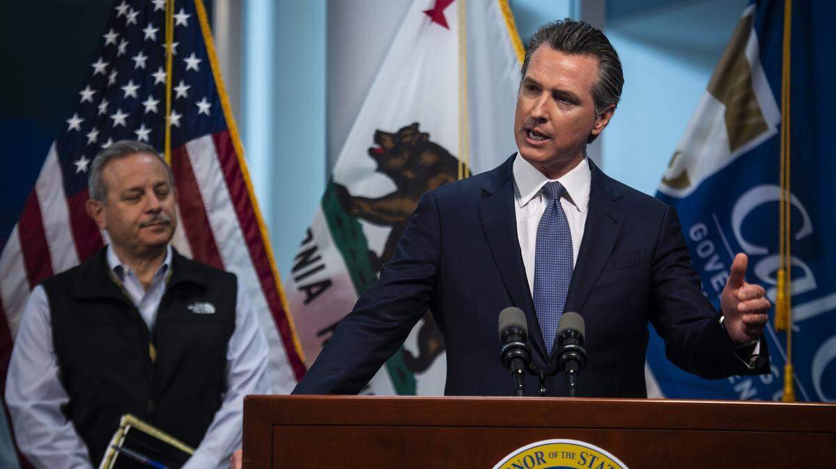 California Gov. Newsom addresses the StateÕs steps against the coronavirus at Cal OES near Mather Airforce Base on Sunday, March 15, 2020.