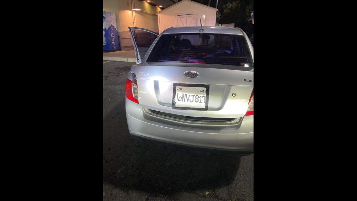 An obviously fake license plate in Benicia led to the recovery of a stolen car and an arrest, California police say.