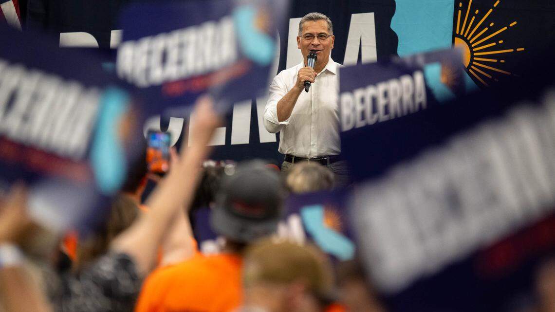 From fading to front-runner, Becerra draws cheers at Sac State rally