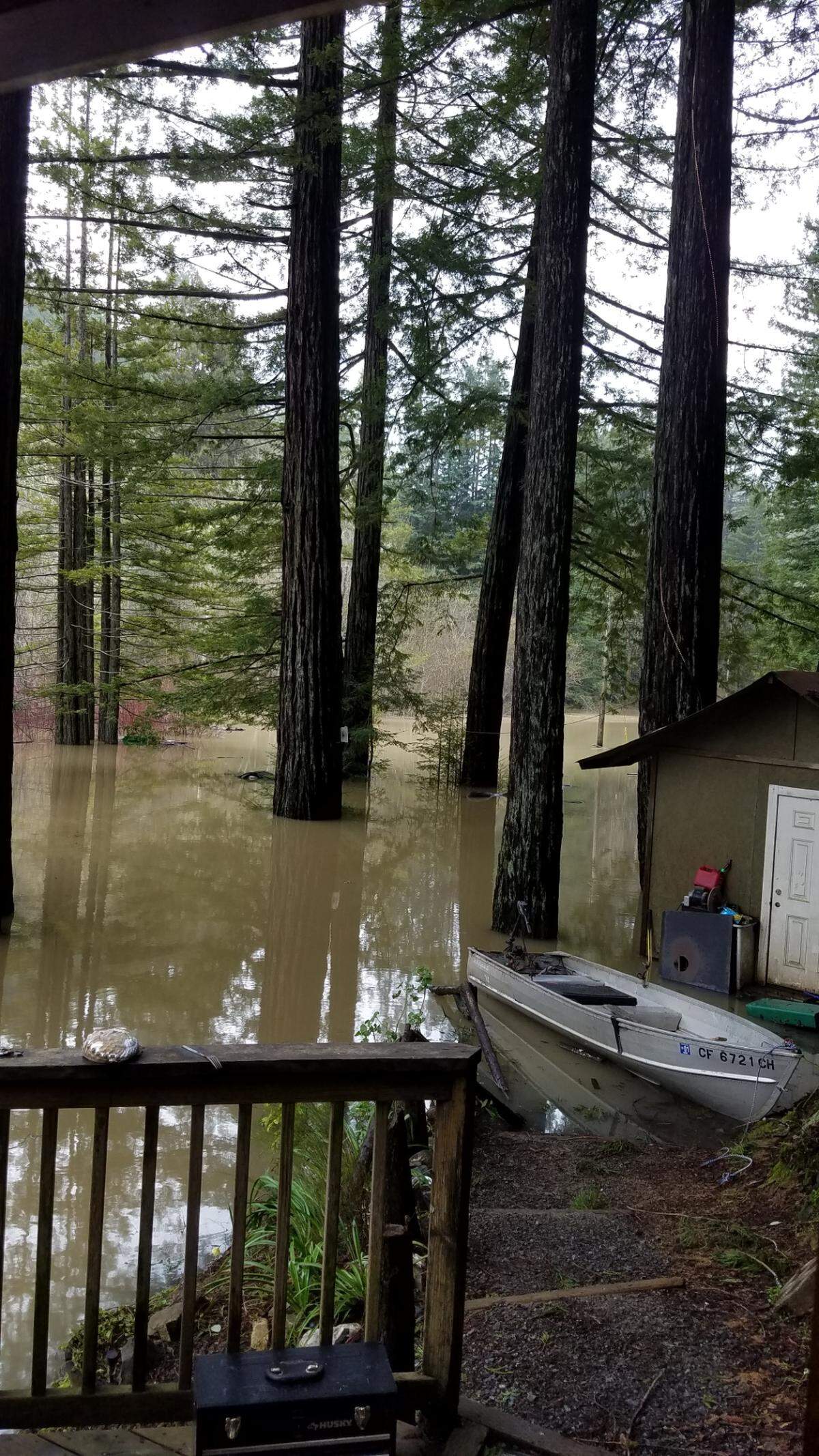 Flood waters surround the Sonoma County community of Guerneville on Wednesday.