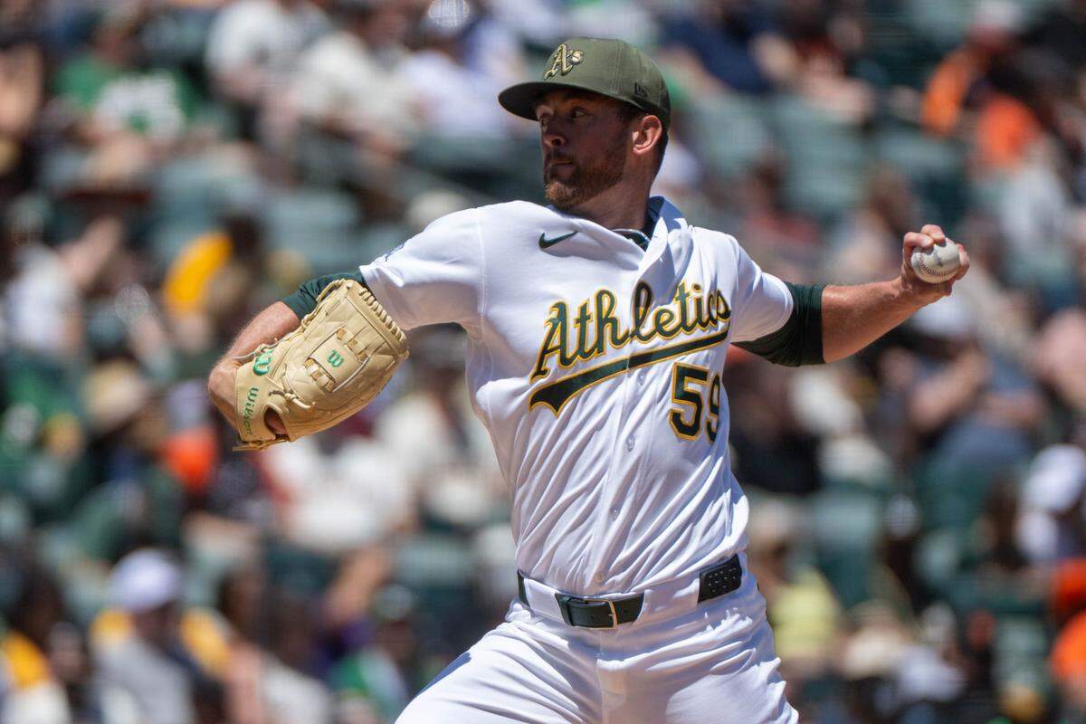 Athletics pitcher Jeffrey Springs (59) pitches against the San Francisco Giants in the first inning during a game at Sutter Health Park on Sunday, May 17, 2026 in West Sacramento.