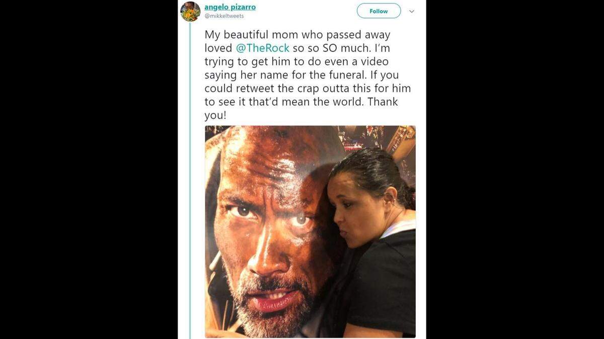 A mother killed in a fiery wrong-way crash on a San Diego highway involving a YouTube star known as “McSkillet” received a video tribute from film star Dwayne “The Rock” Johnson, her favorite actor, after her son posted a plea on Twitter.