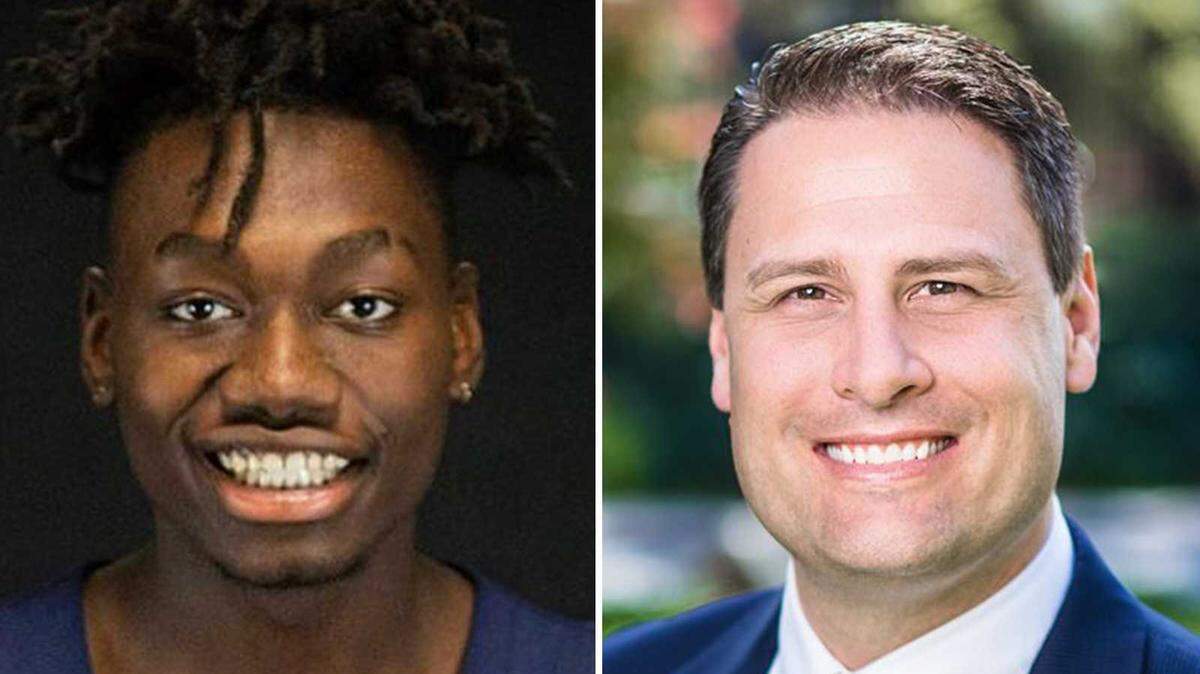 Anthony Williams and Todd Leopold are seen in undated photos. Williams, a student at Inderkum High School, died March 19, 2022, after being struck by a vehicle in Rocklin. An advocacy group says Leopold, the CEO of Placer County, was behind the wheel in the incident.