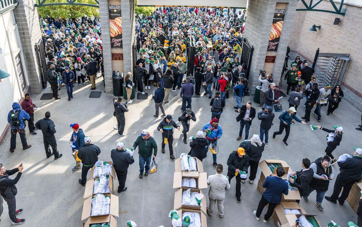 Fans enter the Sutter Health Park during the first Major League Baseball game in West Sacramento on Monday, March 31, 2025.
