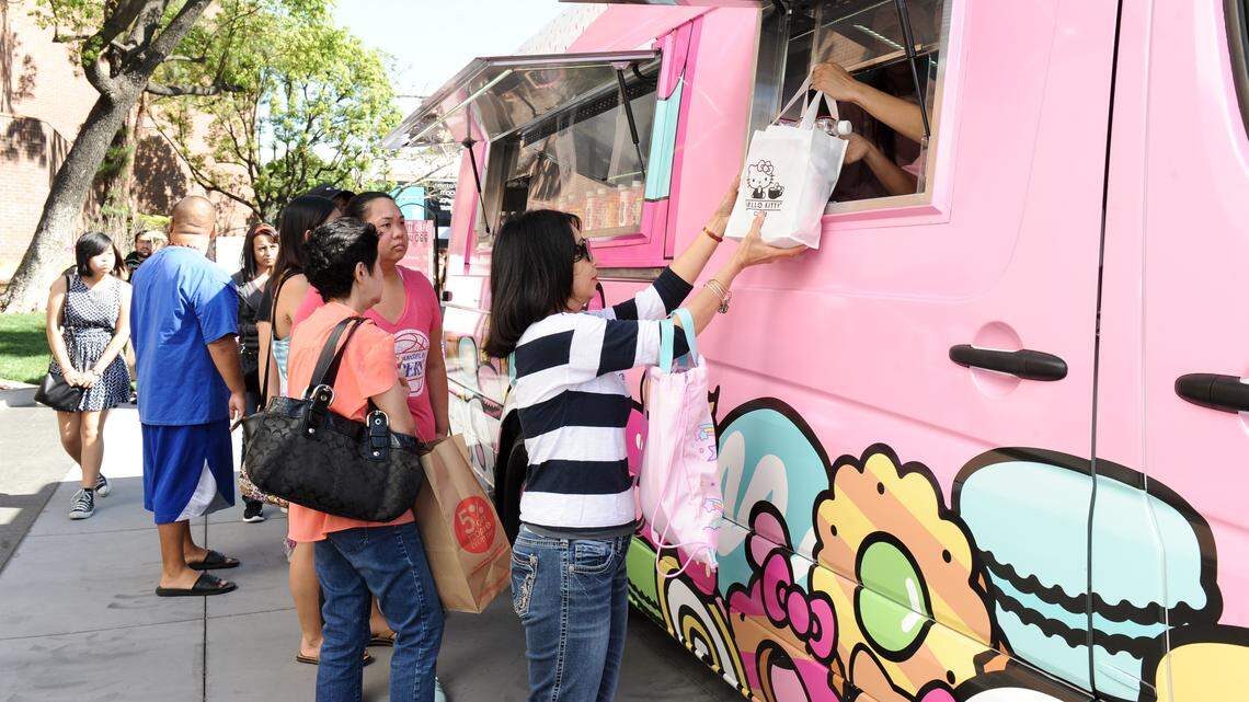Customers line up at the Hello Kitty Cafe Truck in 2015. 