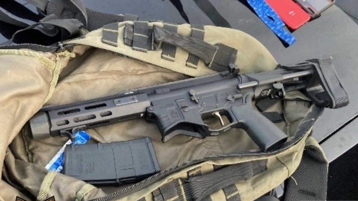 A loaded, unregistered rifle is seen inside a backpack following a weapons arrest in Rancho Cordova on Monday, Feb. 2, 2026. Sacramento County sheriff’s deputies arrested a 21-year-old man after a tip led them to a Sacramento Regional Transit bus where he was riding with the weapon.