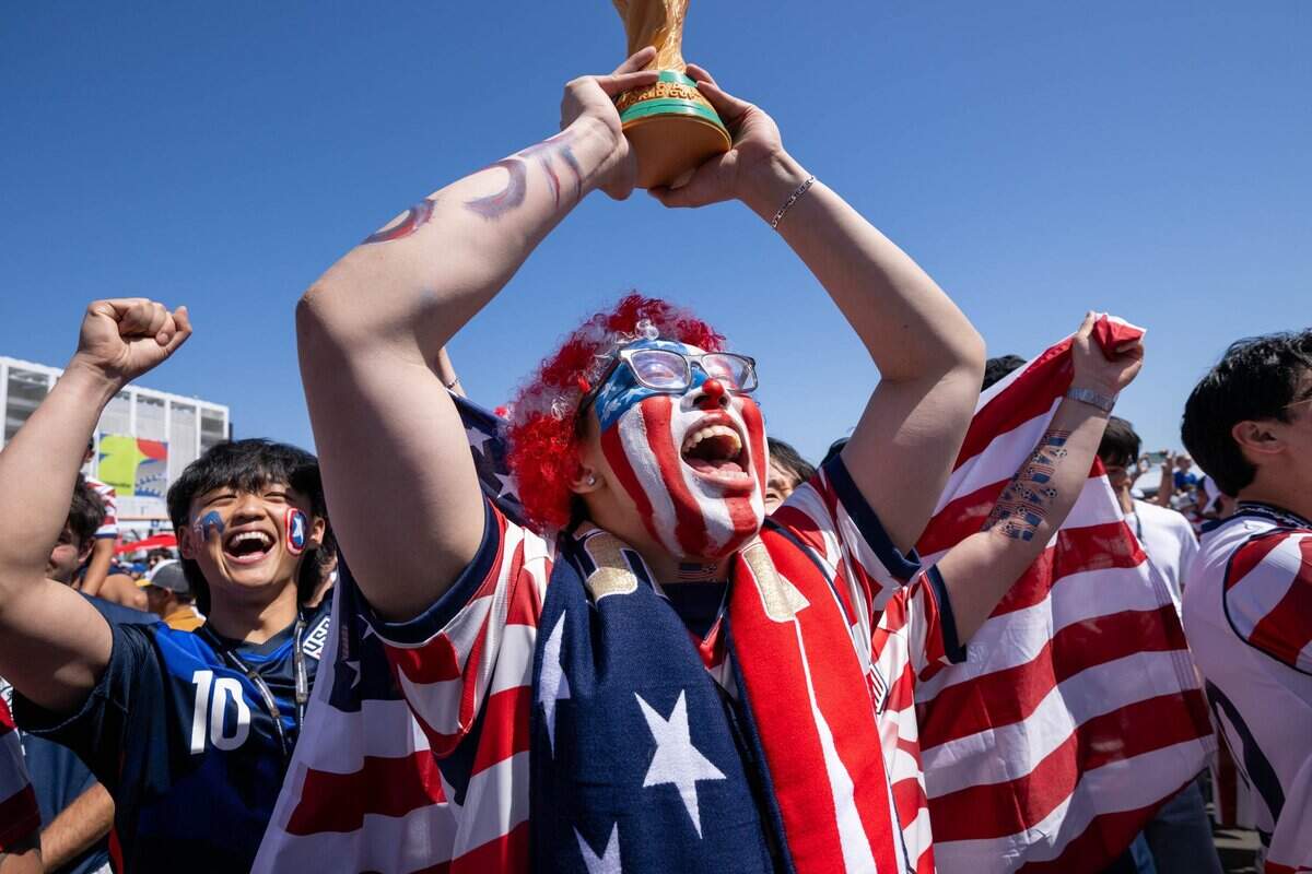 USA fan Brandon Le of Reno, Nev., cheers before the FIFA World Cup 2026 Round of 32 match between the United States and Bosnia and Herzegovina at Levi's Stadium on Wednesday, July 1, 2026, in Santa Clara.