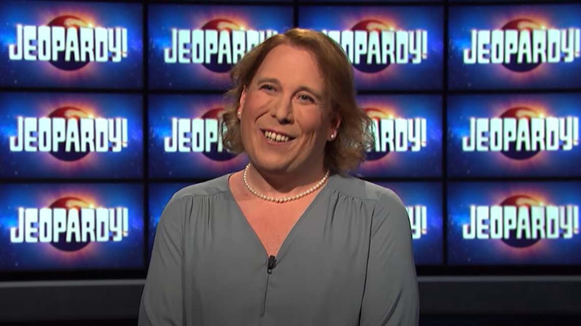 Amy Schneider is moving up the “Jeopardy!” rankings and is the highest performing transgender person in the show’s history.