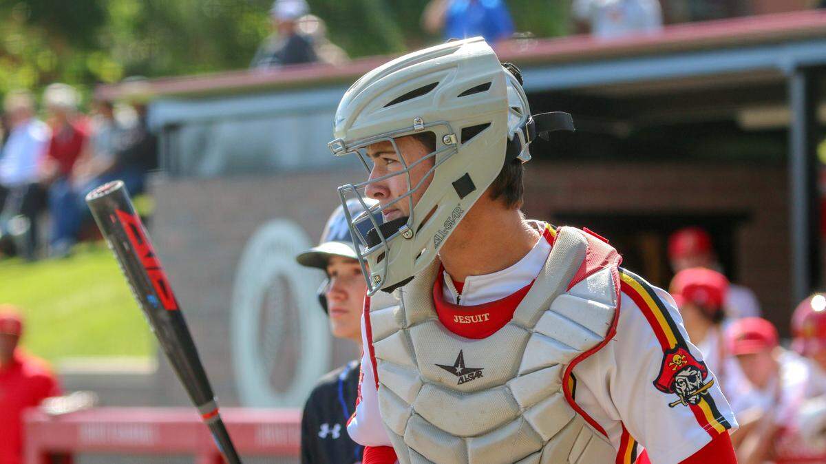 Daniel Susac plays the catcher position for Jesuit High School during a game in May 2019. Susac was drafted by the Athletics in 2022 and made an MLB roster for the first time in 2026 as the San Francsico Giants backup catcher.