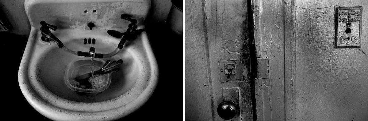 Alvin Keahey, using skills he acquired at Avenal State Prison, rigged his sink for better water flow. “God Bless Our Home” read the switch cover next to his door.