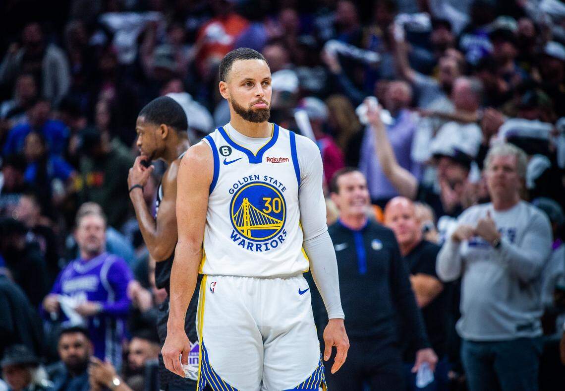 Golden State Warriors guard Stephen Curry (30) looks dejected during the fourth quarter of Game 2 of the first-round NBA playoff series at Golden 1. Curry’s game-high 28 points were not enough to win.
