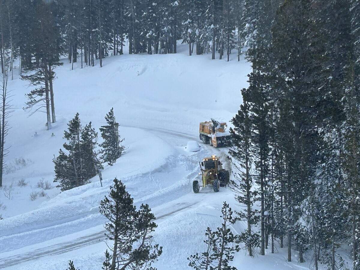 A Tesla was stuck in the snow the morning of Friday, Feb. 14, 2025 at the Mt. Rose Ski area in Nevada.
