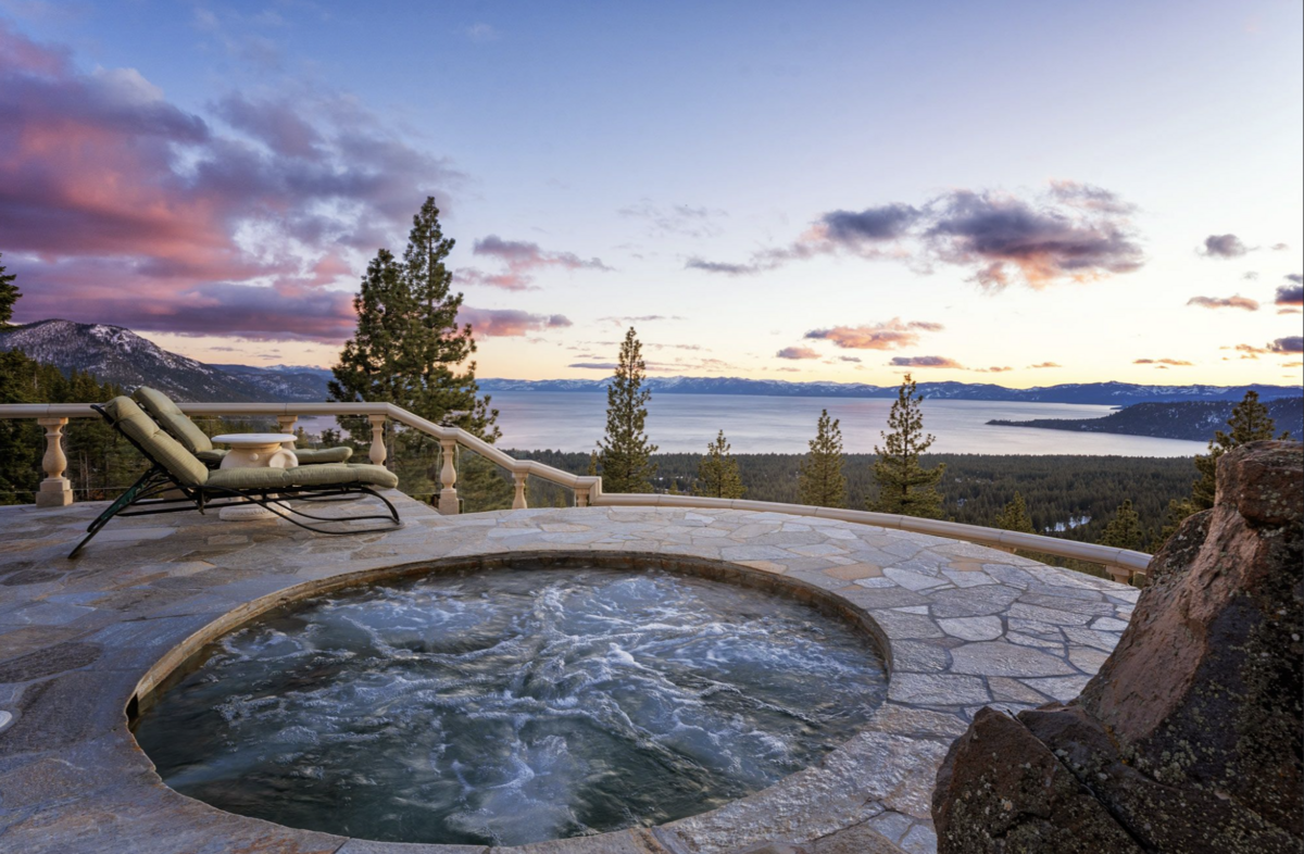 Among the outdoor features are pool and 10-person hot tub with stunning views.