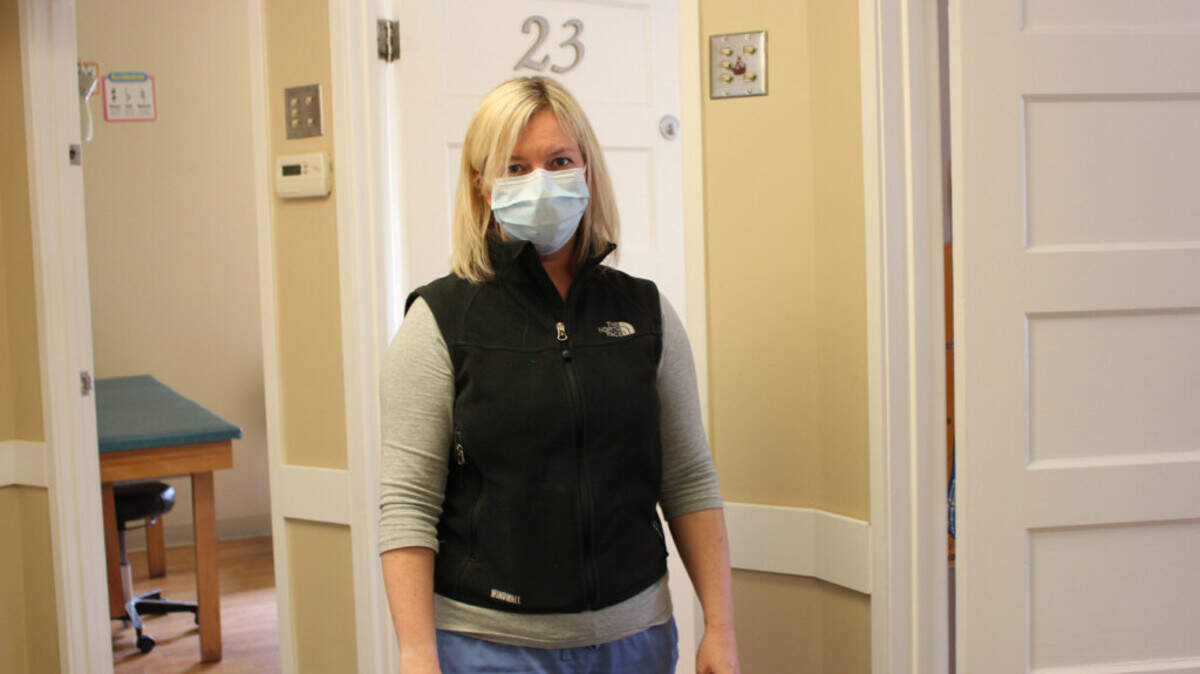 Dr. Katrina Michel, a physician at Berkeley Pediatrics in Berkeley, says even kids she’s known for years don’t recognize her in her protective gear.