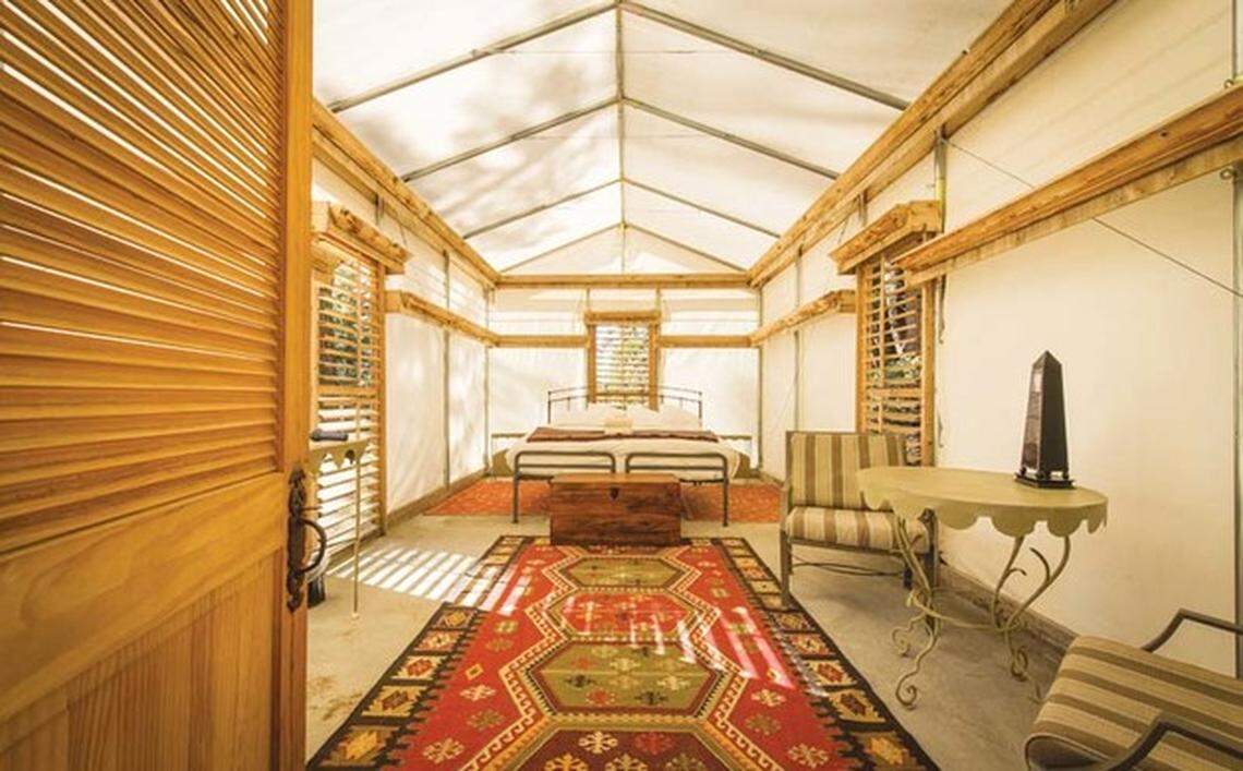 Inside one of the canvas tent cabins at Sequoia High Sierra Camp.