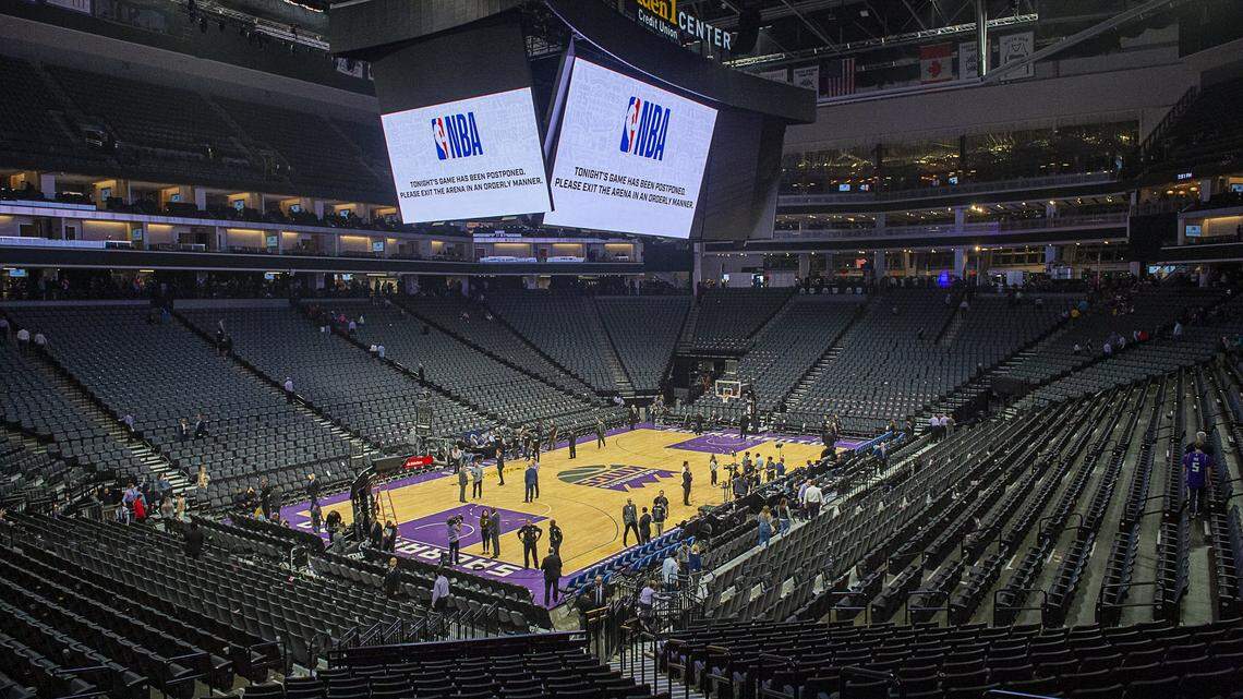 The stadium empties after the NBA suspends season after Jazz’s Rudy Gobert tests positive for coronavirus at the Golden 1 Center on Wednesday, March 11, 2020 in Sacramento.