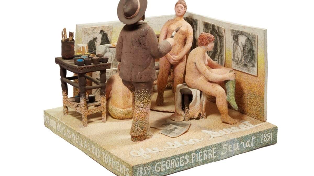 Ceramic open book with pictures by Ruth Rippon (Rippon Collection auction). Estimate: $100-$250