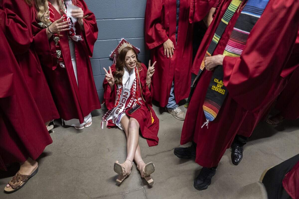 Isabella Rodriguez, a C.K. McClatchy High School graduate, waits for the graduation ceremony to start at Golden 1 Center on Monday, June 8, 2026.