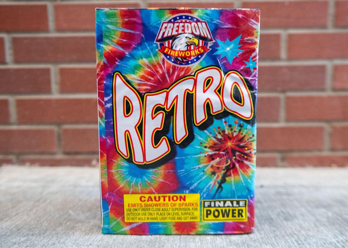 The “Retro” firework sits on the ground before testing at Sacramento Fire Department Station 4. Freedom Fireworks describes “Retro” as “a finale from beginning to end.”