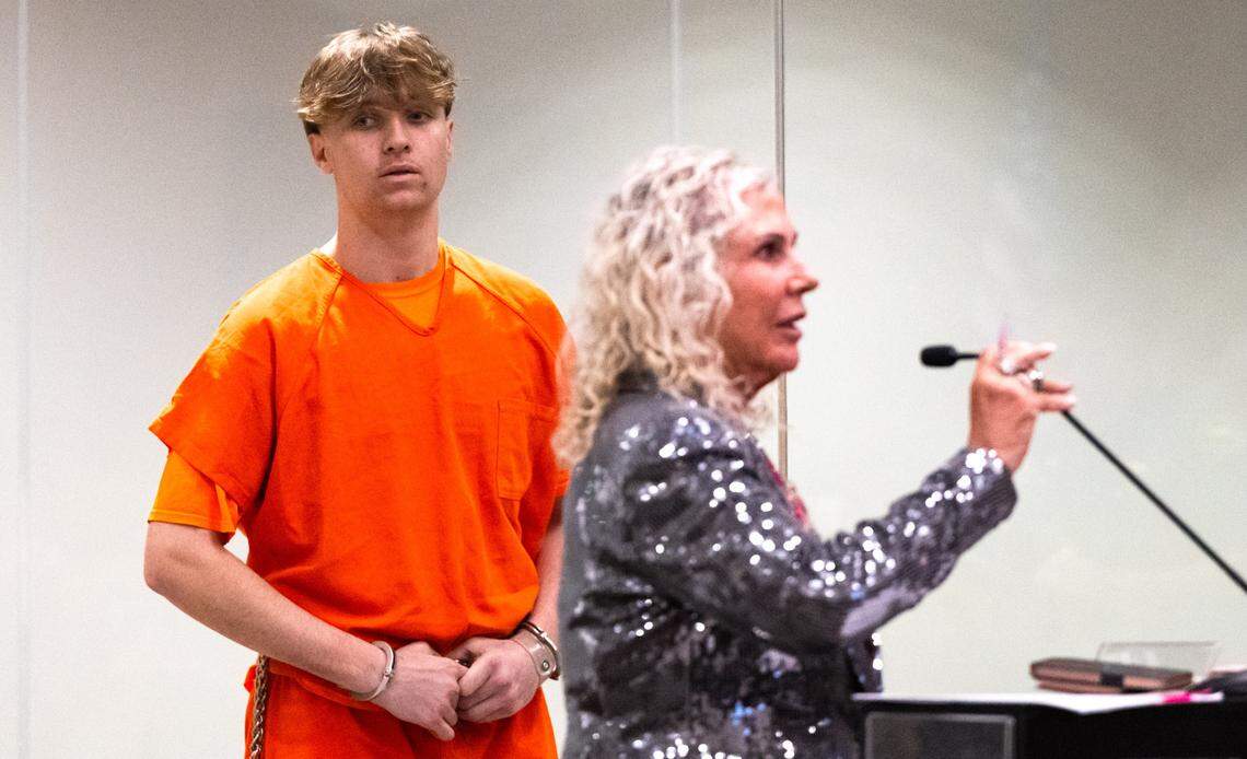 Blake Anthony Rakela, 20, represented by attorney Linda Parisi, appears in Placer Superior Court in Roseville on Monday, June 16, 2025, for a hearing in his case. Rakela is accused of murder in the March 2025 death of Jeremy Styles in a Rocklin road rage incident.