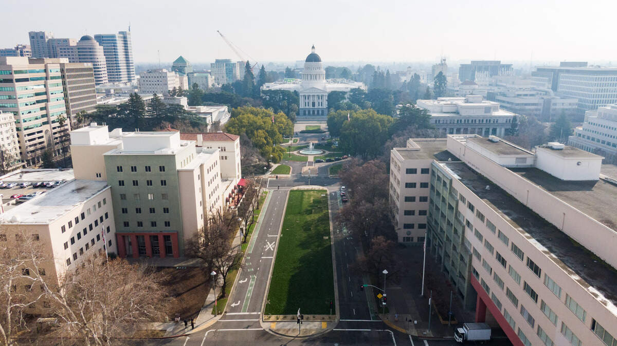 An aerial view of the Capitol Mall on Friday, Jan. 30, 2026.