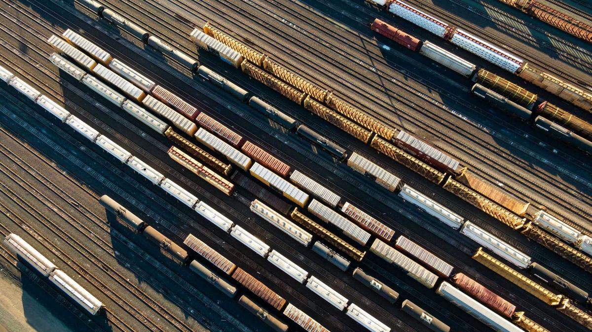 Union Pacific’s J.R. Davis Yard, one of the largest rail facilities on the West Coast, is seen from above in Roseville in 2021.