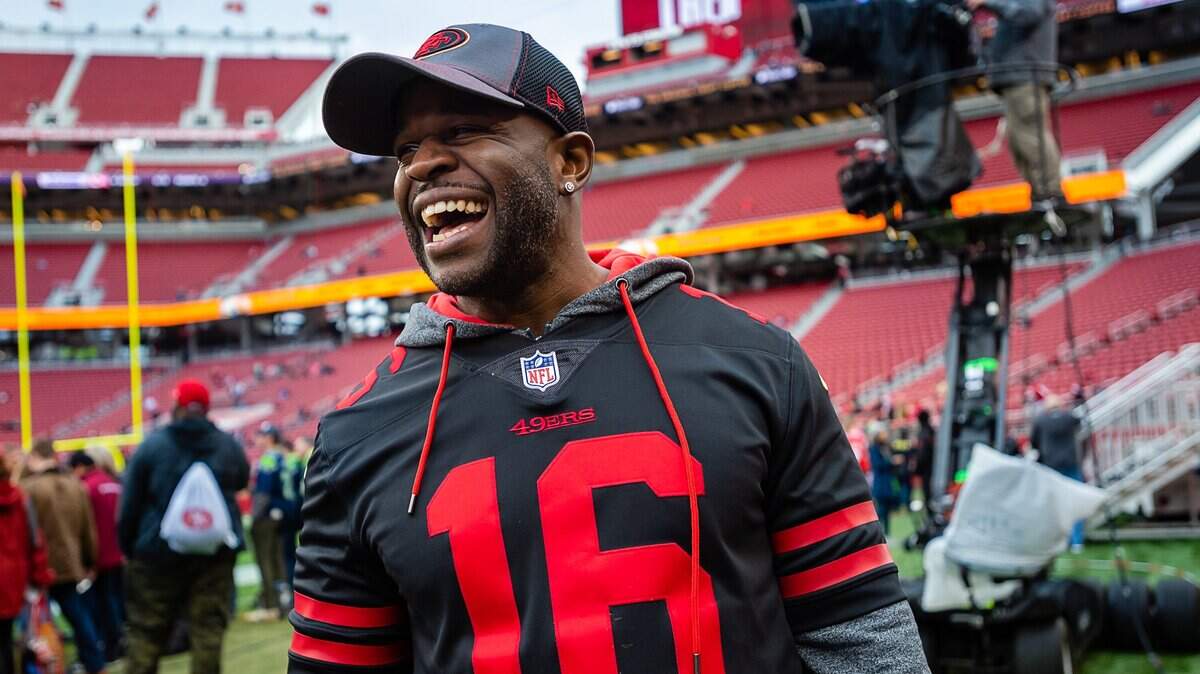 Malcolm Scott enjoys himself on the field at Levi’s Stadium before the 49ers played the Seattle Seahawks on Dec. 16, 2018. Scott, an avid 49ers fan from Tulsa Okla., was wrongly convicted for a 1994 murder and was released in 2016 after 22 years in prison.