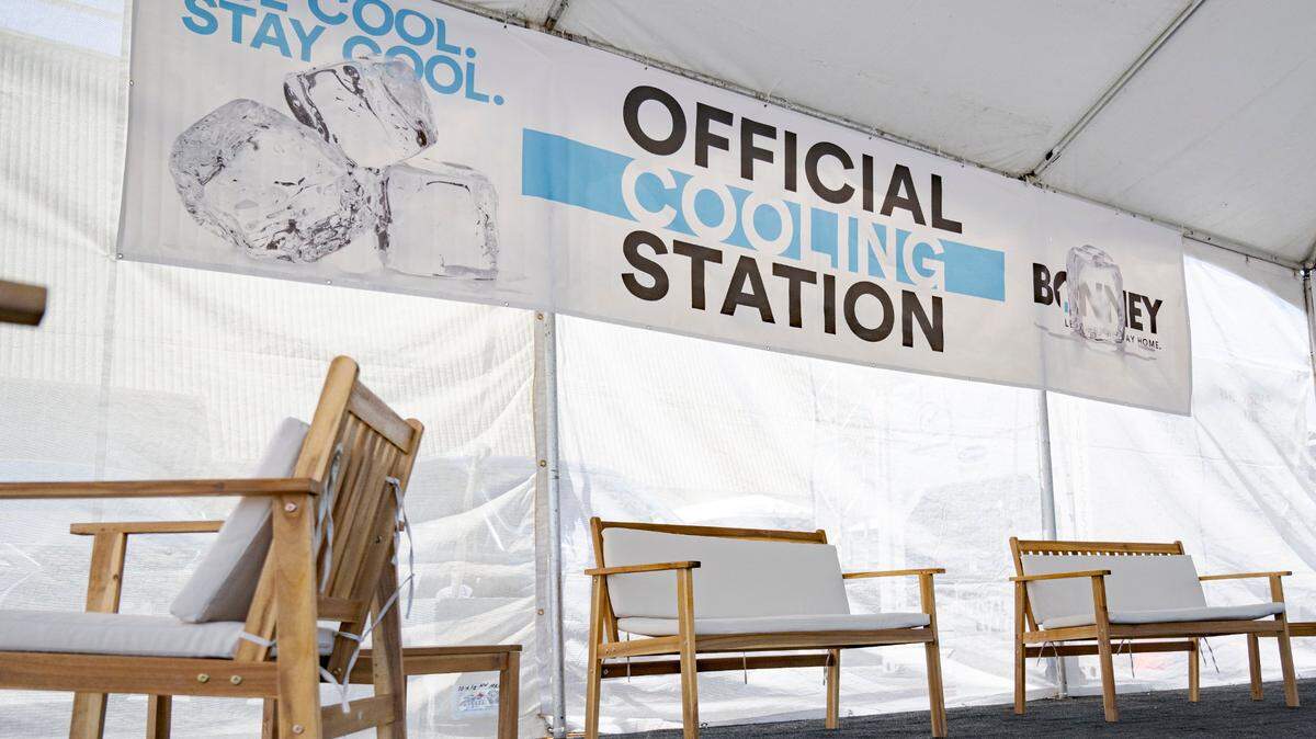 An official cooling station awaits visitors to the California State Fair in Sacramento Wednesday. The fair opens Friday, and high temperatures are expected.