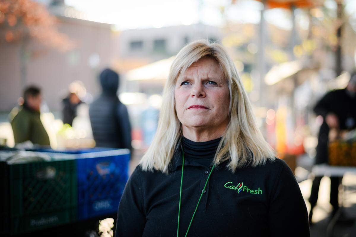 River City Food Bank Calfresh Outreach Director Amy Dierlam stands outside the food bank in Sacramento in December.