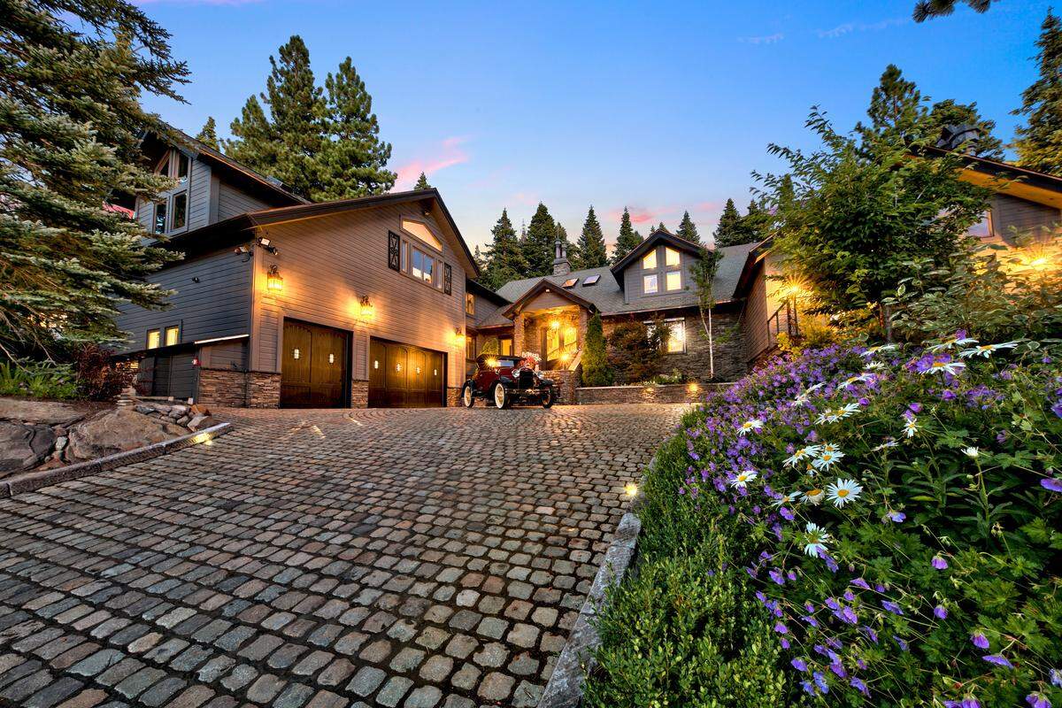 A winding Italian cobblestone driveway welcomes you to 708 Champagne Road in Incline Village, Nev., at Lake Tahoe.