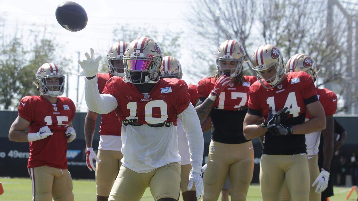 San Francisco’s Deebo Samuel performs a drill at the team’s training camp.