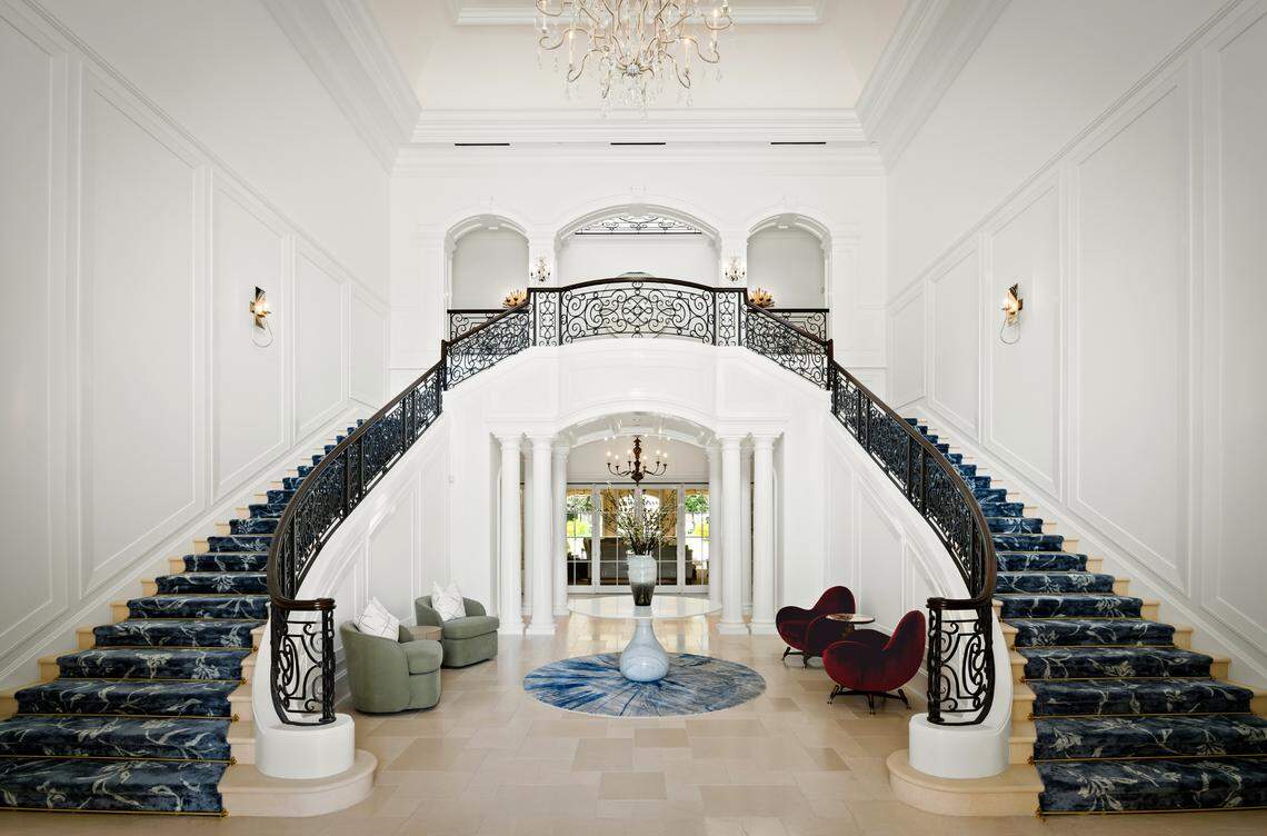 The entrance to the 30,000-square-foot mansion. Luxury is found throughout the house, as well as unrivaled athletic facilities and a jaw-dropping wine room.