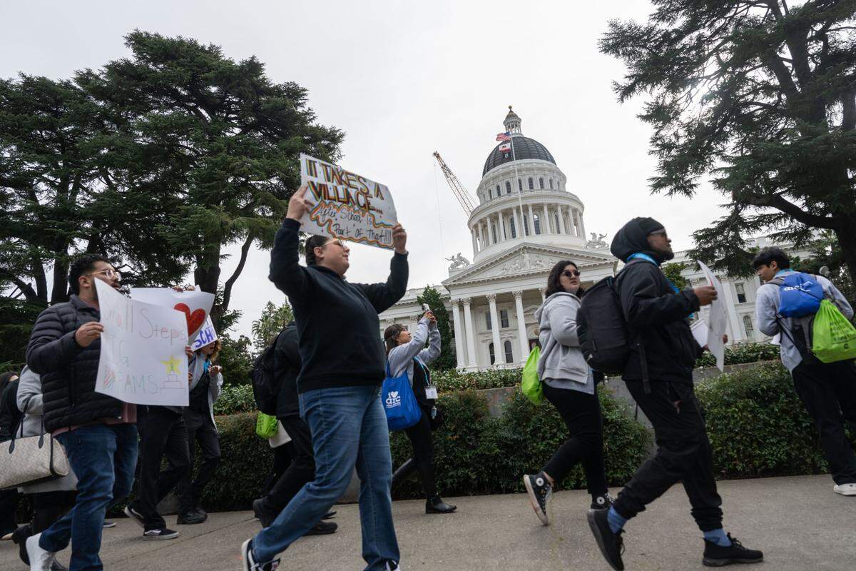 Marchers call for funding for afterschool programs, which are threatened by President Trump’s plans to dismantle the U.S. Department of Education, at state Capitol on Tuesday March 4, 2025.