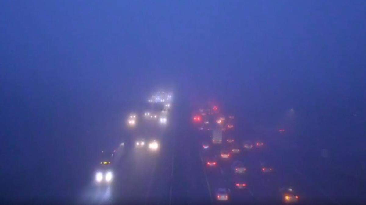 Foggy conditions with some traffic backup as seen on Interstate 5 at West El Camino Avenue shortly before 7 a.m. Friday, Jan. 10, 2020.