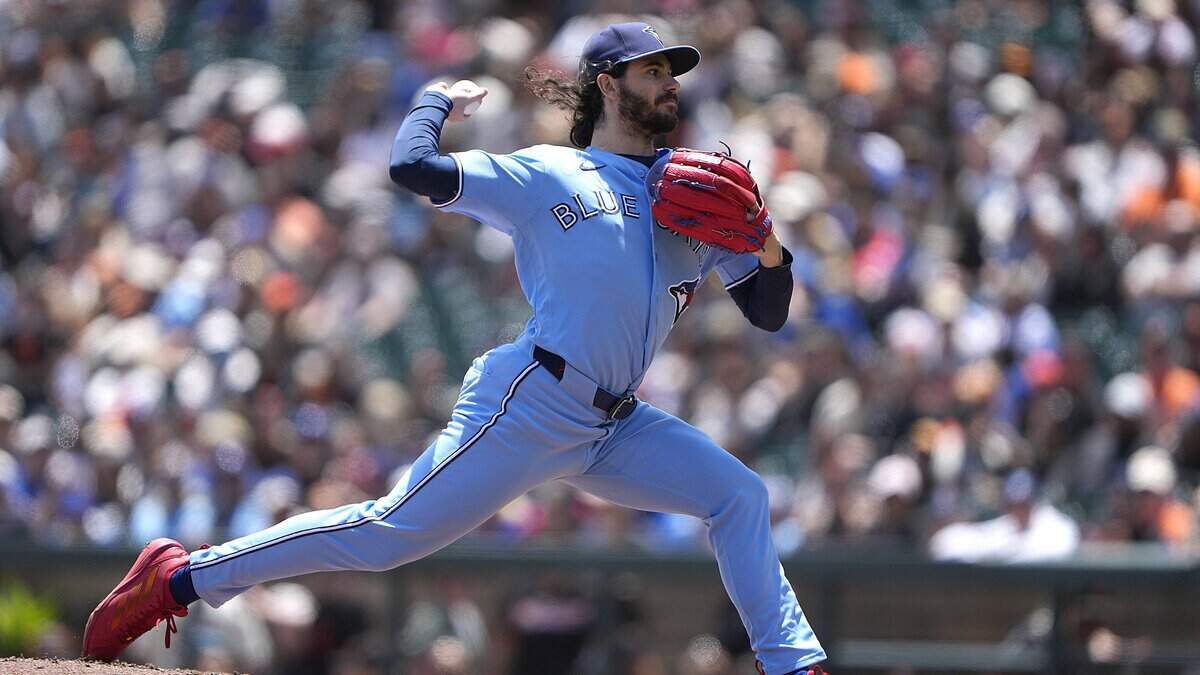 SAN FRANCISCO, CALIFORNIA - JULY 08: Dylan Cease #84 of the Toronto Blue Jays pitches against the San Francisco Giants in the bottom of the first inning at Oracle Park on July 08, 2026 in San Francisco, California. (Photo by Thearon W. Henderson/Getty Images)