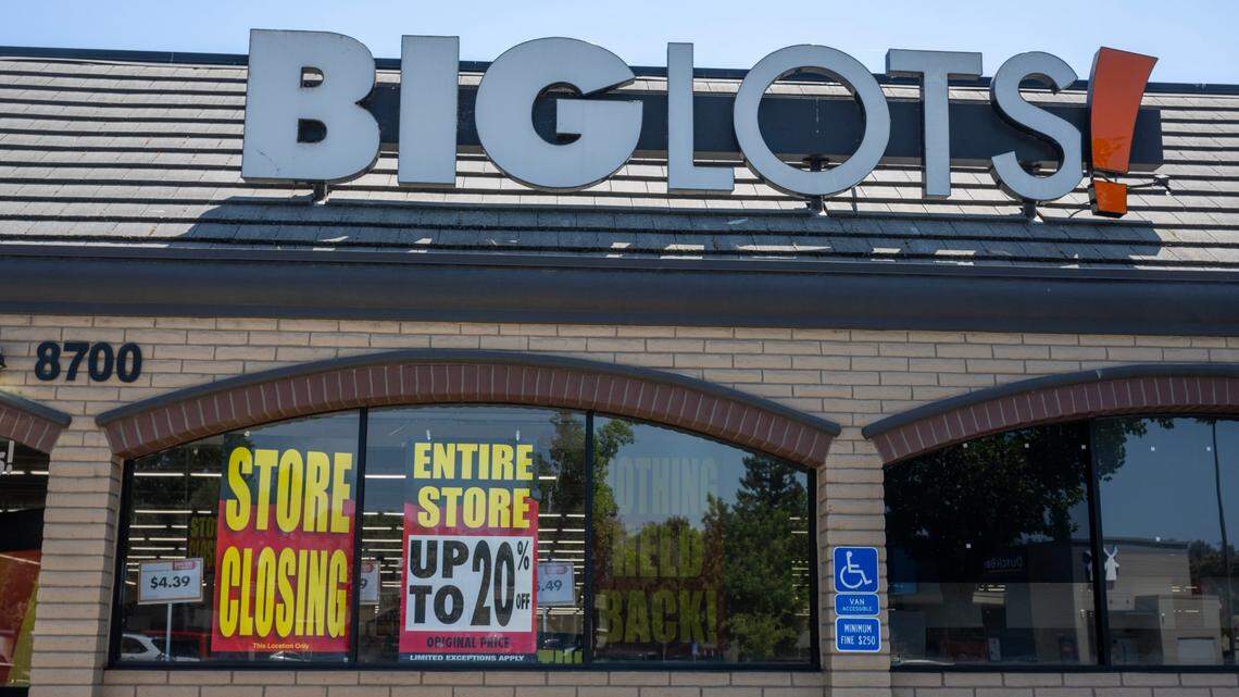 Store closing signs are posted in the window of Big Lots store in Sacramento County’s La Riviera community on Monday, July 22, 2024.