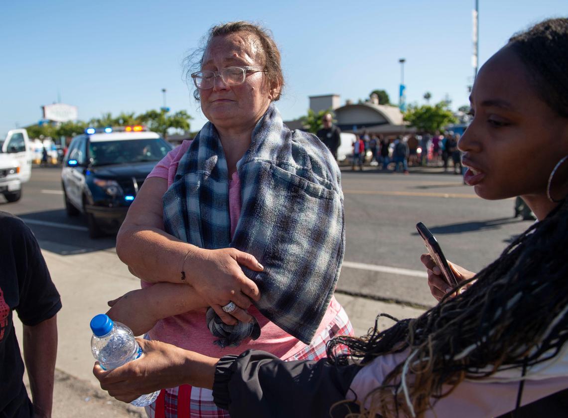 Betty ÒBubblesÓ Rios holds her arm after claiming during the raid of the Stockton Boulevard on May 1, 2019, a deputy grabbed her previously injured but nearly healed arm and Òexerted excessive forceÓ that re-broke it. She was taken to a hospital for treatment, but upon her return she discovered many of her possessions were gone. ÒMs. Rios lost her breathing machine, bone stimulator and medication in the chaos of the raid, in addition to her clothes and other personal items,Ó the suit says. ÒMs. Rios was not told how or if any of her property could be reclaimed.Ó