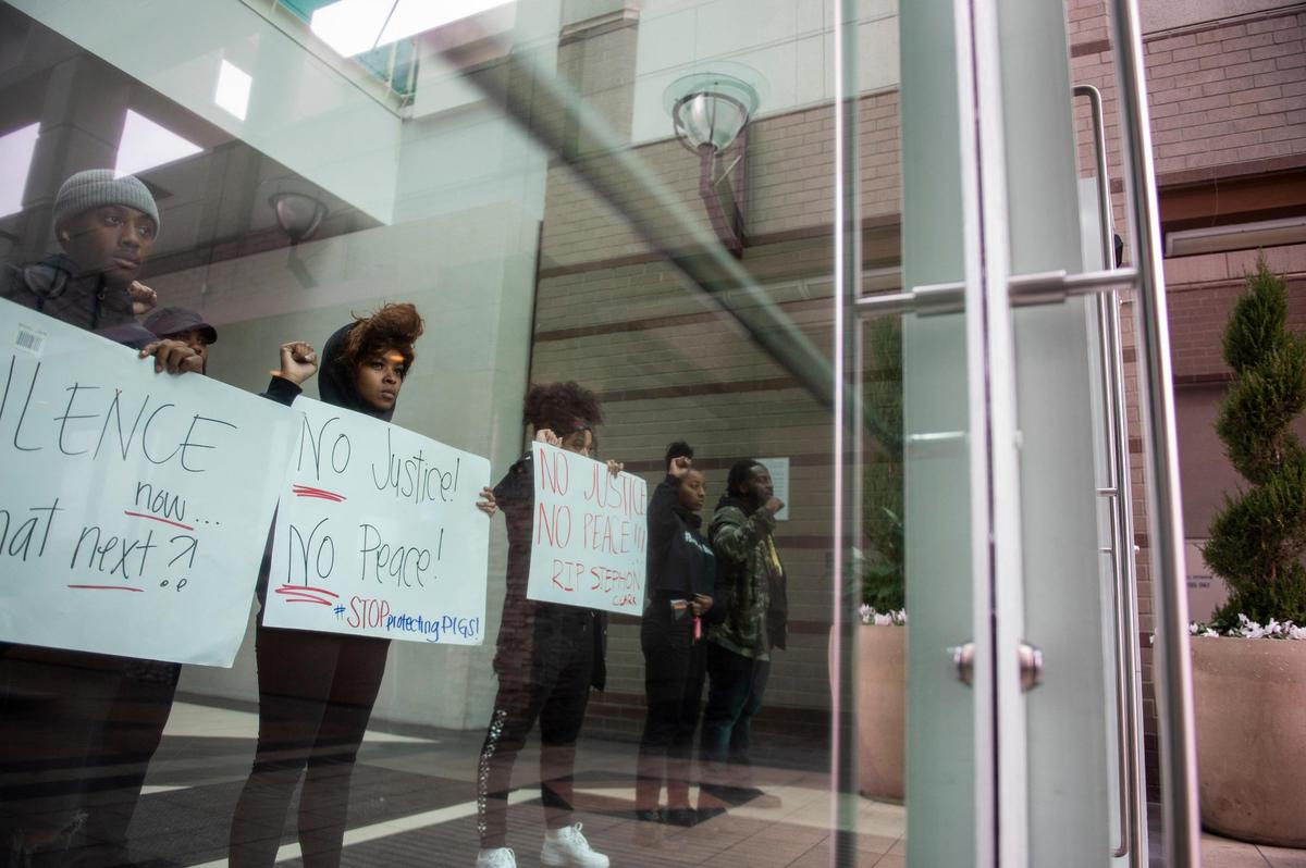 Stephon Clark protesters shut down the Arden Fair Mall in Sacramento Calif. after an overnight sit-in Sunday, March 3, 2019, following the Sacramento District Attorney’s decision not to arrest officers involved in last year’s shooting of the unarmed black man.