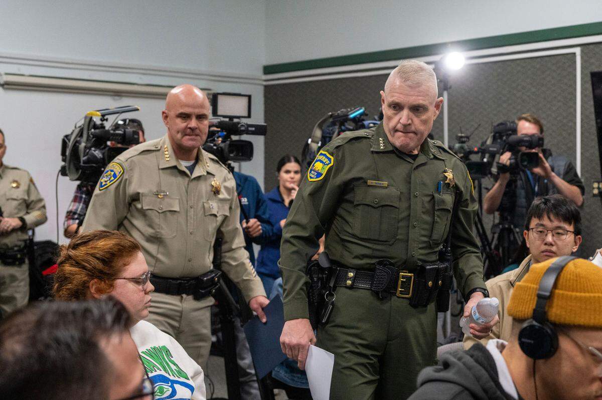 Butte County Sheriff Kory Honea enters a press conference in Oroville on Thursday to give updates about the Feather River Adventist School shooting where two children are in critical condition and the gunman was found dead.