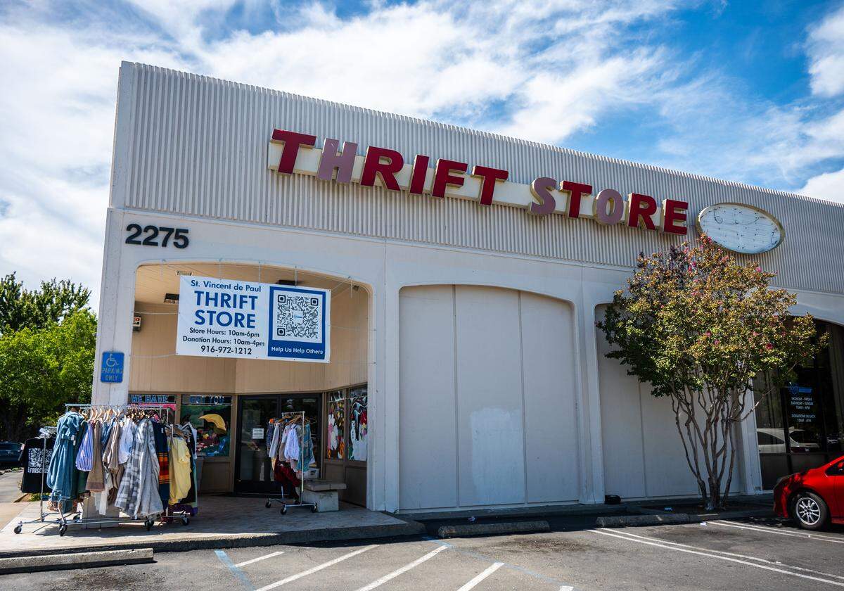 The offerings range from generic to name brand clothing, antiques and home goods at Society of St. Vincent de Paul Thrift Store in Arden Arcade on Wednesday, Aug. 6, 2025.