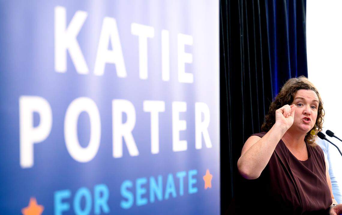 EMERYVILLE, CALIFORNIA - FEBRUARY 24: U.S. U.S. Senate candidate, Rep. Katie Porter (D-CA) speaks to supporters during a campaign event on February 24, 2024 in Emeryville, California. Rep. Porter is campaigning for the open California Senate seat ahead of the March 5 state primary. (Photo by Josh Edelson/Getty Images)