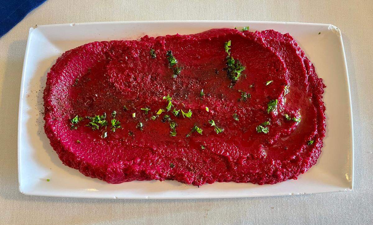 Basha Taste of Jerusalem makes Palestinian dishes such as mutabbal shamandar, a beet/tahini dip.
