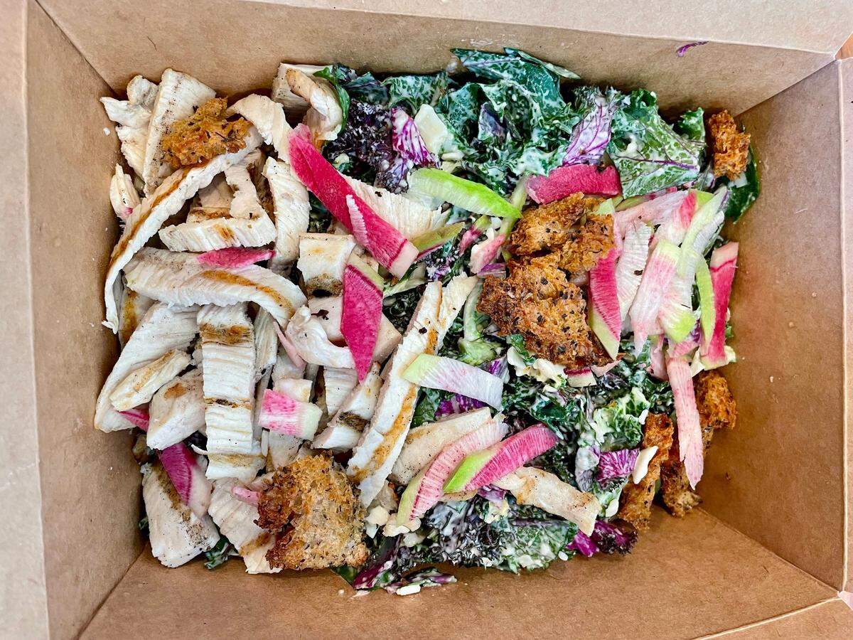 Juno’s Kitchen & Delicatessen makes a great kale Caesar salad.