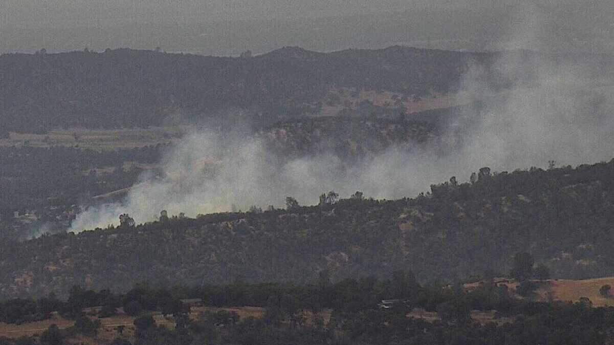 The Sicard Fire near Smartsville in Yuba County, seen from a wildfire surveillance camera in Penn Valley, sparked Tuesday, May 30, 2023.