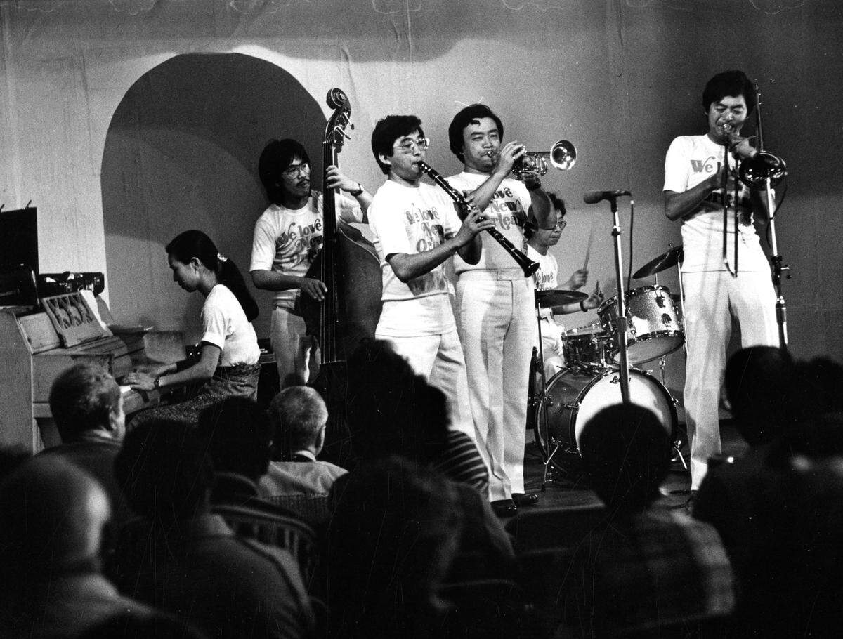 Musicians perform in a historic Sacramento Bee photograph from the Center of Sacramento History's exhibit on the heyday of the Sacramento Jazz Jubilee. The exhibit will be part of the Sacramento Archives Crawl on Saturday.
